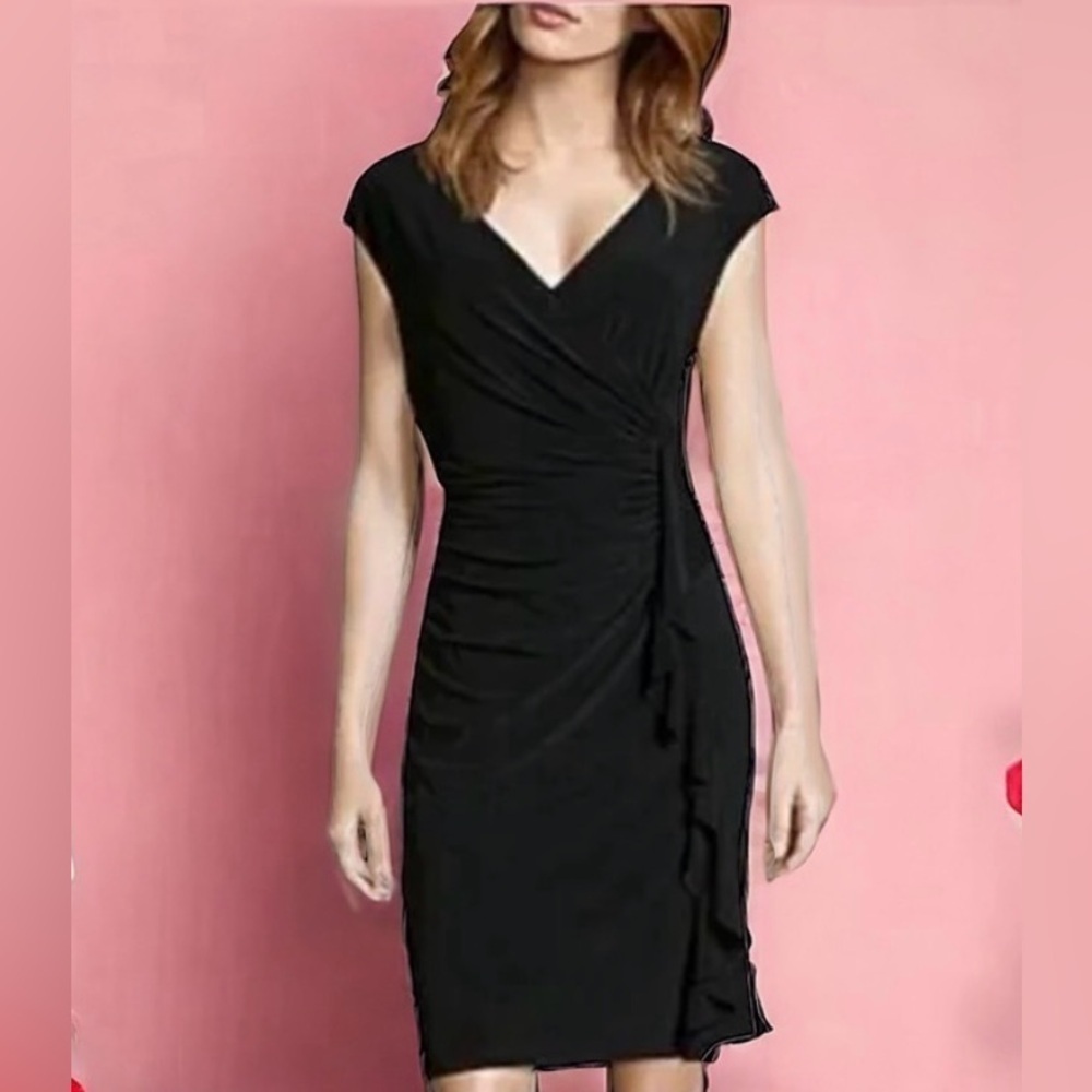 Lauren Ralph Lauren Black Draped Ruffle Sheath Dress Size 12